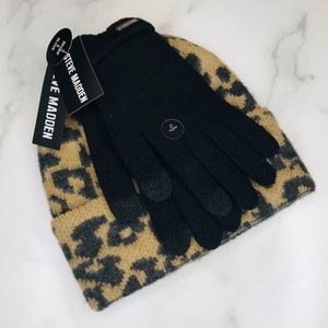 STEVE MADDEN Leopard Print Beanie & Glove Set